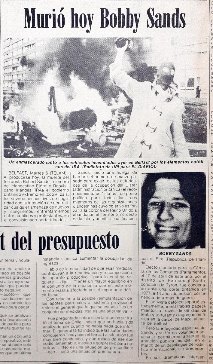  “Murió hoy Bobby Sands” El Diario,
5 de mayo de 1981